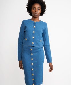 Donna PINKO Giacche | Giacca In Maglia Monogram Blu