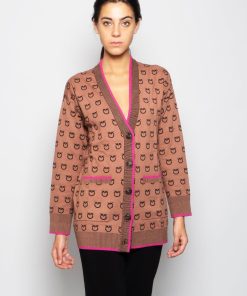 Donna PINKO Cardigan | Cardigan A V Con Monogramma Cammello